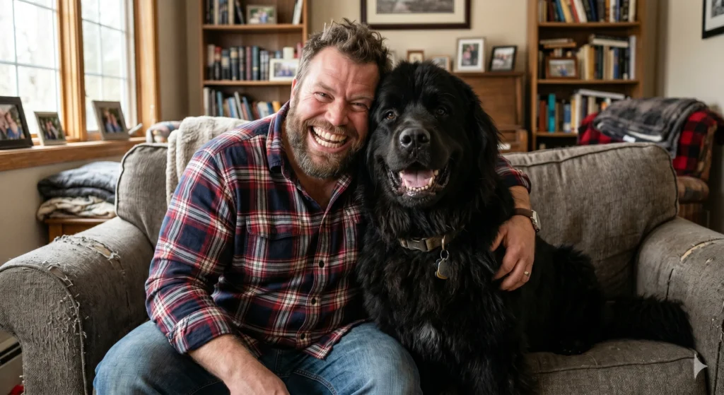 Glad hund och glad ägare